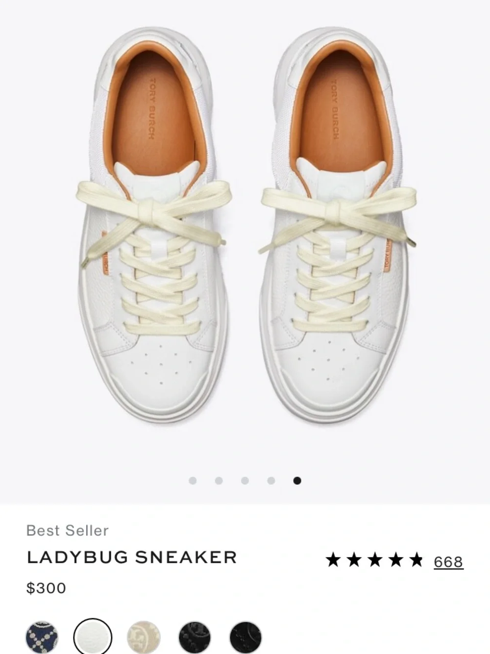 Tory Burch White Leather Ladybug Platform Sneakers with Tan Lining